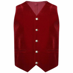 Chaqueta Escocesa de Terciopelo Rojo para Hombre, Estilo Argyle, con 5 Botones, Chaleco, Chaqueta de Boda Highland, Hecha a Mano Tradicional - Product Image 3