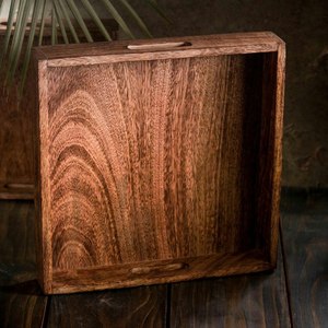 Bandejas decorativas de madera de diseño artesanal, bandeja de madera para servir con asa, a un precio muy bueno de fábrica. - Product Image 3