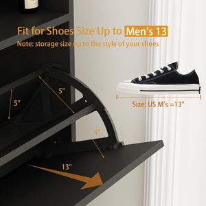Gabinete de almacenamiento de zapatos independiente grande con 2 cajones abatibles Estante abierto de entrada oculto delgado para cubo basculante Zapatero Pasillo - Product Image 6
