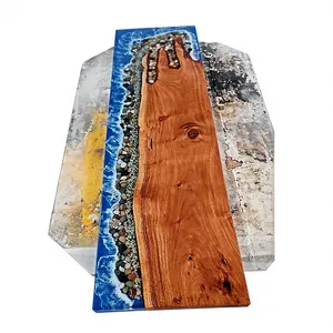 Luxury Modern Eco-Friendly Ocean Blue <b>Resin</b> <b>Epoxy</b> River Dining <b>Table</b> Live Edge Custom Furniture - Product Image 1