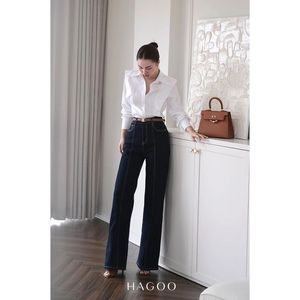 HAGOO เสื้อเชิ้ตผู้หญิงทรงหรูหรา ปกเสื้อเชิ้ต แขนยาว ผ้าฝ้ายซักนุ่ม ระบายอากาศได้ดี สำหรับใส่ทำงาน A559 - Product Image 1