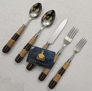 Vintage Style Flateware <b>Set</b> 18/<b>8</b> Stainless Steel Rattan Woven Handle 5-Piece <b>Set</b> Mirror Polish Durable <b>Dinnerware</b> Cutlery <b>Set</b> - Product Image 4