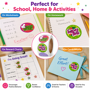 Pegatinas Redondas Personalizadas con Impresión UV para Niños, Etiquetas Motivacionales Coloridas de Buen Trabajo en Rollo para Maestros, Escuelas y Aulas - Product Image 5