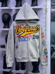 Original Members Society Zip-Up Hoodie Men's Streetwear Oversized Hooded Sweatshirt with Graphic Print and Pockets - Product Image 6