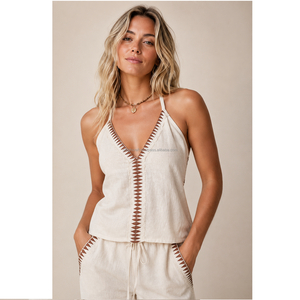 Elegante Top de Cáñamo y Algodón Estilo Bohemio con Diseño Halter, Ecológico, Cómodo y Sin Arrugas, Top Elegante para Mujer, Venta al por Mayor en India - Product Image 3