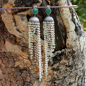 Nuevos Pendientes Largos Jhumka de Latón Plateado Oxidado, Joyería Étnica India Geométrica para Mujer, para Bodas y Fiestas - Product Image 5