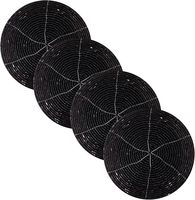Sous-verre rond en perles de verre faites à la main, design bohème, set de table noir tissé