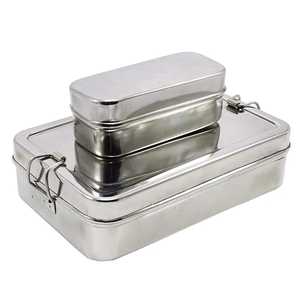 Stainless Steel Rectangular Lunch <b>Box</b> Leakproof Metal Bento <b>Box</b> Food Storage Container With <b>Lock</b> Clips For School Office - Product Image 4