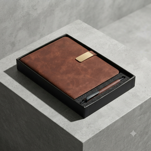 Carnet de notes A5 Aurelux en cuir PU marron, multicolore, relié, avec fermoir doré, gaufrage à chaud, pour notes professionnelles, logo personnalisé - Product Image 5
