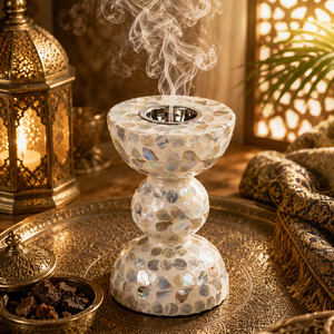 Premium Arabic MOP Inlay Incense Burner Handcrafted <b>Bakhoor</b> Holder <b>Oud</b> Charcoal Censer Ramadan Eid Gift Tabletop Home Decoration - Product Image 3