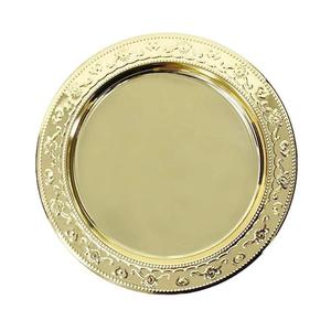 Assiette de présentation ronde personnalisable avec gravure, design de bordure, pour mariage, vaisselle de table, service alimentaire, finition dorée - Product Image 1