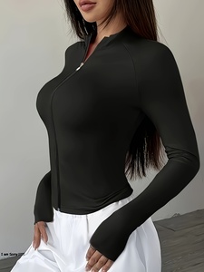 Wholesale Plain Women Full Zip Athletic Jacket <b>Thumb</b> <b>Holes</b> Yoga Running <b>Top</b> - Product Image 1