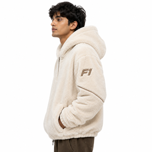 Sweat à capuche zippé surdimensionné en sherpa de haute qualité avec détails brodés personnalisés pour hommes, en molleton de coton, vente en gros USA - Product Image 3