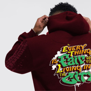 Sweat-shirt à capuche bordeaux pour homme, coupe classique, manches standard, streetwear, logo imprimé sur le devant, 100 % coton molletonné, hiver, avec poche - Product Image 3