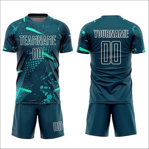 ชุดฟุตบอลสั่งทำ MOQ ต่ำ คุณภาพสูงสำหรับฤดูร้อน ผ้าโพลีเอสเตอร์ 100% แห้งเร็ว พิมพ์ลายแบบ Sublimation ชื่อผู้เล่น ชื่อทีม ด้านหน้า - Product Image 4