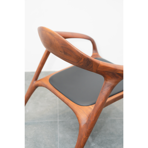 Fauteuil d'appoint moderne en bois de noyer, revêtement en cuir de qualité supérieure, accoudoirs en bois massif pour salon, PISANO - Product Image 3