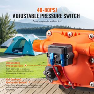 Pompa a Diaframma a 4 Camere 12V DC, 3 GPM (11,36 L/min), Interruttore Automatico a Pressione Regolabile 40-100 PSI per Sistemi e Componenti RV - Product Image 3