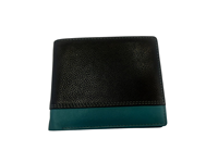 Dompet Lipat RFID Blocking Kulit Sapi Hitam dan Petrol WRIZA - Dompet Kulit Asli Buatan Tangan, Tahan Lama, Tipis, untuk Penggunaan Sehari-hari, Cocok untuk Hadiah