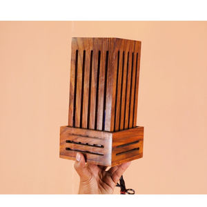 Lámpara de Mesa Cuadrada de Madera Hecha a Mano, Diseño Abierto, Estilo Rústico Moderno, para Dormitorio, Sala de Estar, Escritorio, Luz Nocturna, Decoración - Product Image 1