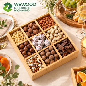 Bandeja de Almacenamiento Cuadrada de Madera WEWOOD con 8-11 Compartimentos para Refrigerios, Nueces, Frutas, Joyas y Accesorios Pequeños - Product Image 5