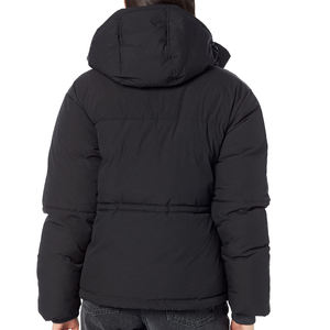 Veste matelassée noire à capuche avec fermeture éclair, coupe-vent, épaisse, pour l'hiver, coupe classique, couleur unie, rembourrage en polyester, style décontracté - Product Image 5