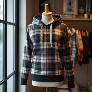 Sudadera con Capucha de Diseño a Cuadros, Estilo Informal, de Algodón y Felpa, Sudadera Urbana OEM - Product Image 3