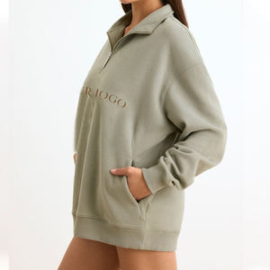 Sudadera de punto extragrande para mujer con cremallera, cuello alto, manga larga y estampado de letras, ideal para otoño - Product Image 2