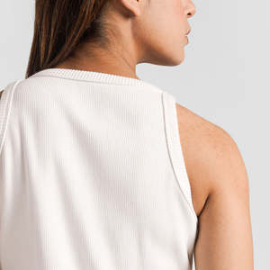 Women's <b>White</b> Ribbed O-Neck Sleeveless Tank <b>Top</b> Breathable Knitted Solid Outwear Style Regular Length - Product Image 6