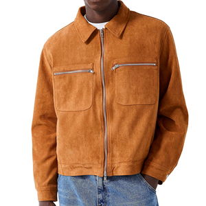 <b>Men's</b> Brown <b>Suede</b> Moto <b>Jacket</b> Stand Collar Zipper Closure Slim Fit Autumn Wear Wholesale Custom OEM - Product Image 5