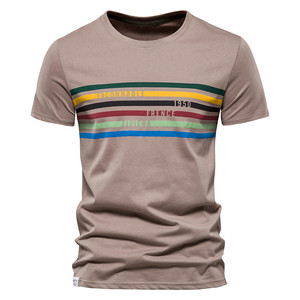 Men's <b>Black</b> Striped Cotton T-<b>Shirt</b> O-Neck Short Sleeve Casual Regular Fit Printed Design Breathable Jersey Fabric - Product Image 3