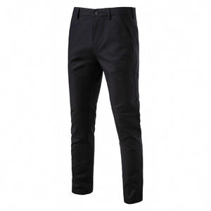 Pantalones Casuales de Corte Recto para Hombre, Tejido Medio, Cierre de Botones, Frente Plano, Color Beige - Product Image 4