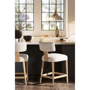 Travertino Beige ciniglia imbottito sgabello da bancone Set da 2 Penny Design ad arco rotondo per i mobili della sala da pranzo - Product Image 3