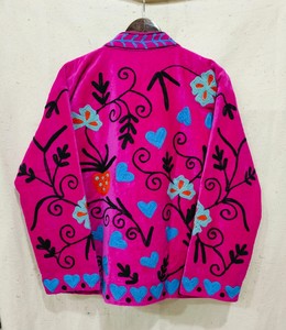 Pink <b>Velvet</b> Embroidered Fleece <b>Jacket</b> With Floral Pattern Stand Collar Zipper Closure Autumn Women's <b>Jacket</b> - Product Image 3