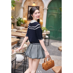 VIVI KA <b>Women's</b> Preppy Style Woven Blouse with Peter Pan Collar and Bow Detail <b>Short</b> Sleeve Winter Top 100% Polyester Polka Dot - Product Image 2
