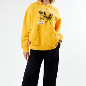 Sweat-shirt à capuche oversize pour femme, jaune uni, épaules tombantes, en coton tricoté, vêtement décontracté d'automne - Product Image 2