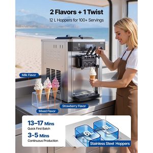 Machine à glace molle professionnelle 2200W à 3 saveurs, modèle de comptoir, rendement 20-28L/H avec 2 bacs de 6L, Série 2020 - Product Image 5