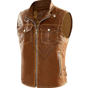 Gilet en cuir sans manches pour homme grande taille, style motard, en cuir de vachette, prix abordable, OEM - Product Image 1