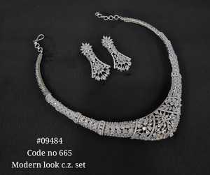 09484 Collar de rubí rosa de diseño con pendientes chapados en rodio, piedra de circonita cúbica, conjunto nupcial moderno de circonita cúbica, moda para bodas - Product Image 3
