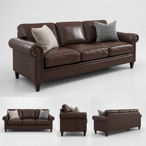 Canapé Chesterfield vintage de luxe en cuir marron, canapé classique 3 places avec garniture à clous pour salon ou bureau - Product Image 3