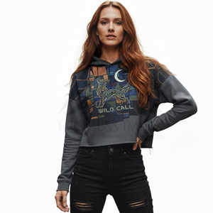 Sudadera con Capucha Corta para Mujer, Diseño Geométrico con Estampado de Lobo, Informal, de Algodón, para Otoño, Manga Larga - Product Image 1