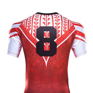 Rugby Jersey Set Men Red White Sublimated <b>Short</b> Sleeve Moisture Wicking Athletic Fit All Seasons - Product Image 4