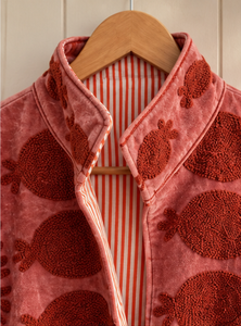 Vestes bomber en velours russe rose corail de luxe pour femmes, col montant, broderie à la main, écologiques, réversibles, manteau d'automne - Product Image 5