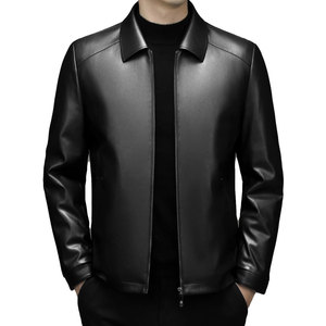 Custom Turn Down Collar Design <b>Men</b> Genuine Leather <b>Jackets</b> Fashionable Light Weight <b>Men</b> Leather <b>Jackets</b> - Product Image 1