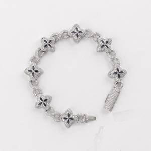 Bracelet à breloques florales en argent 925, jonc à maillons en moissanite, bijou ajustable, cadeau pour mariage et anniversaire - Product Image 1