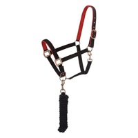 Ensemble de rênes et de bridons en nylon rembourré bicolore pour chevaux, réglables, avec quincaillerie or rose, vente en gros, fabricant
