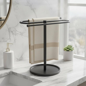 Toallero de metal de doble brazo, de pie, para baño, hogar, hotel, habitación de huéspedes, spa, encimera de baño - Product Image 3