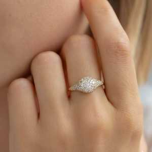 Dainty Stacking Round Cut Diamond <b>Dome</b> <b>Ring</b> Lab Grown 14K Solid Gold Romantic Wedding Anniversary Charm Gift For Girlfriends - Product Image 4