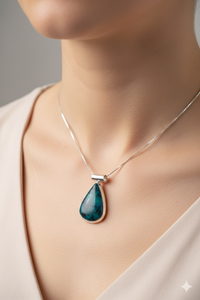 Colgante de Crisocola Azul, Plata de Ley 925, Collar de Piedras Preciosas en Forma de Lágrima Hecho a Mano, Joyería para Mujer, Chapado en Oro Rosa y Oro Amarillo - Product Image 5