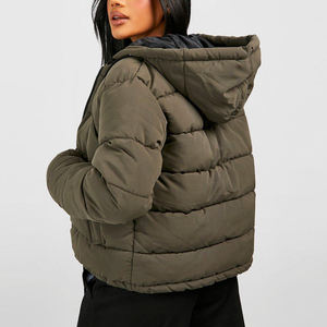 Women's Quilted Hooded Puffer Jacket Solid Color <b>Thick</b> <b>Winter</b> <b>Coat</b> Full Sleeve Zipper Closure Short Length Polyester Wadding - Product Image 6