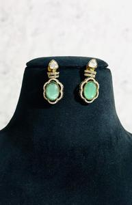 Green Oval Stone Choker Necklace Set Gold Plated Statement Fashion Jewelry with Matching Earrings for Women Party Wedding - Product Image 2